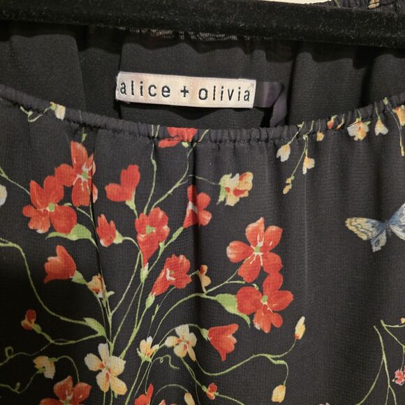 Alice + Olivia Floral Garden Top Size XS Butterfly Spring Blouse Peasant Designe - Picture 4 of 11